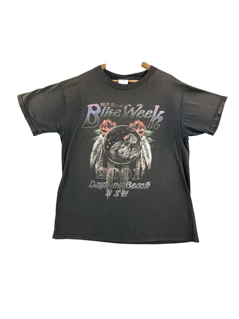 Vintage Bike Week Daytona Beach Shirt Mens Large Black Wolf 2001 Biker Sherry